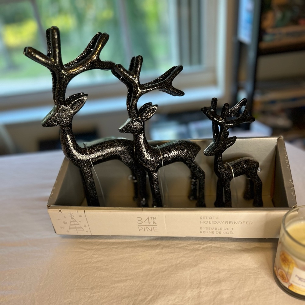 34th & Pine Black Glitter Reindeer Set